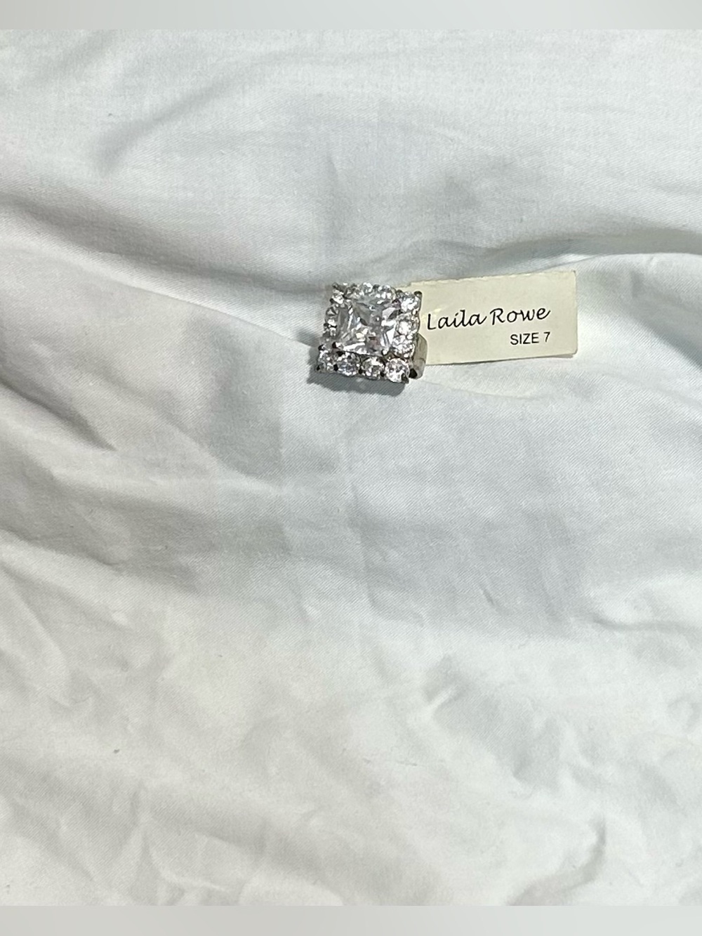 Laila Rowe Silver Tone Clear Crystal Square Halo Ring - White